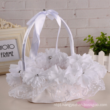 Satin bowknot decoration white flower lace bridal party wedding flower girl basket